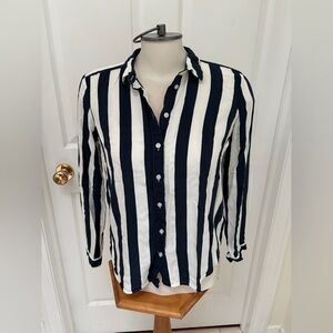 Divided Blue and White Striped Blouse